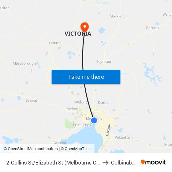 2-Collins St/Elizabeth St (Melbourne City) to Colbinabbin map