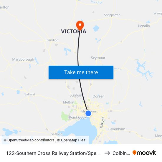 122-Southern Cross Railway Station/Spencer St (Melbourne City) to Colbinabbin map