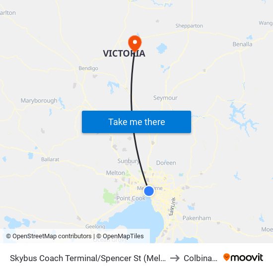 Skybus Coach Terminal/Spencer St (Melbourne City) to Colbinabbin map