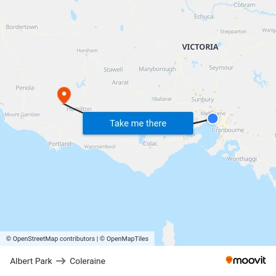 Albert Park to Coleraine map