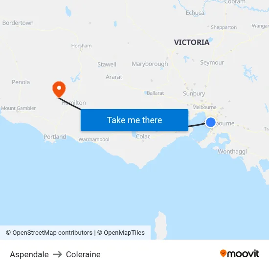 Aspendale to Coleraine map