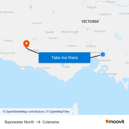 Bayswater North to Coleraine map