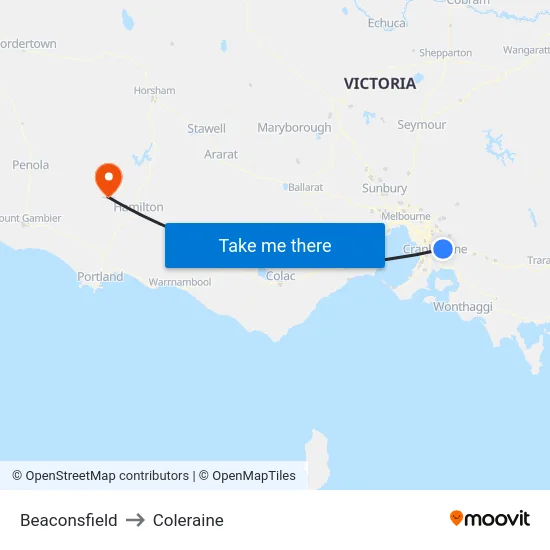 Beaconsfield to Coleraine map