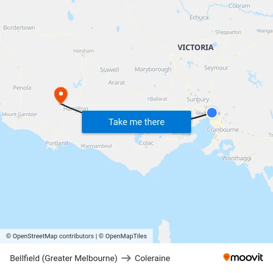 Bellfield (Greater Melbourne) to Coleraine map