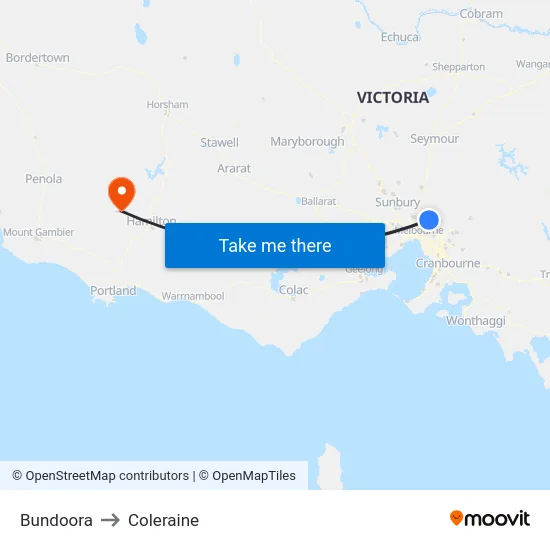 Bundoora to Coleraine map