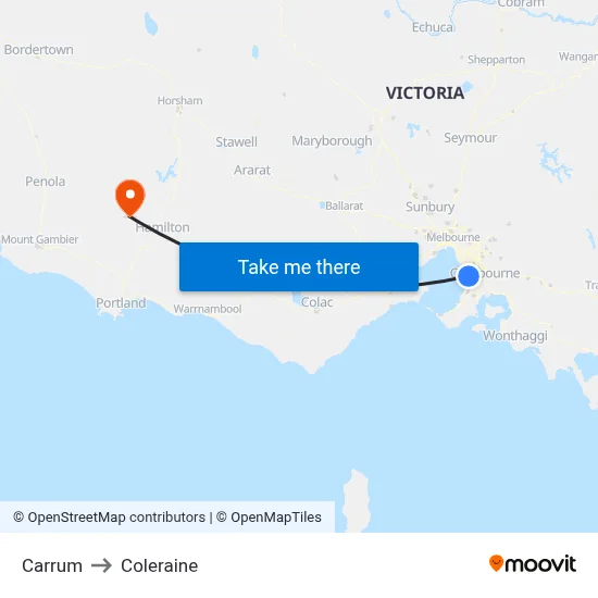 Carrum to Coleraine map