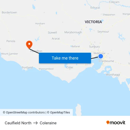 Caulfield North to Coleraine map
