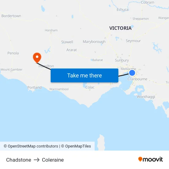 Chadstone to Coleraine map