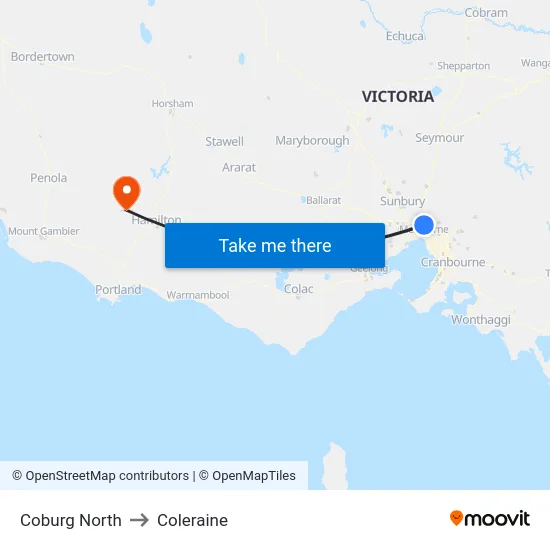 Coburg North to Coleraine map
