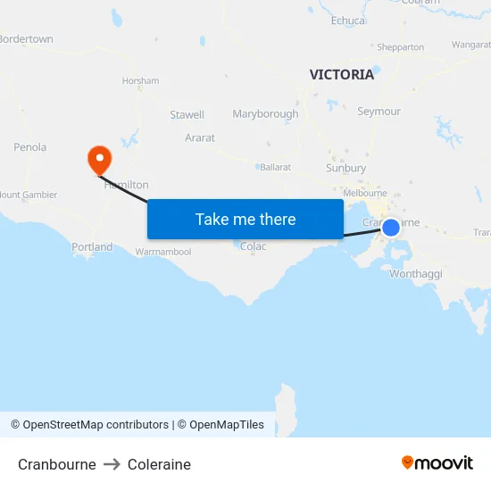 Cranbourne to Coleraine map