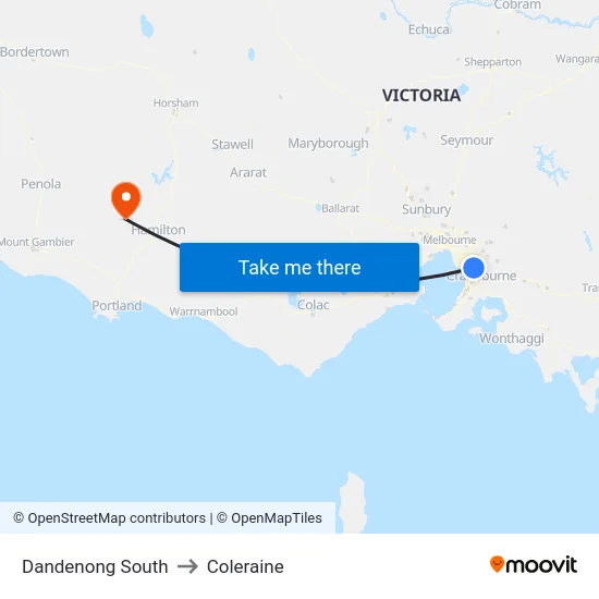 Dandenong South to Coleraine map