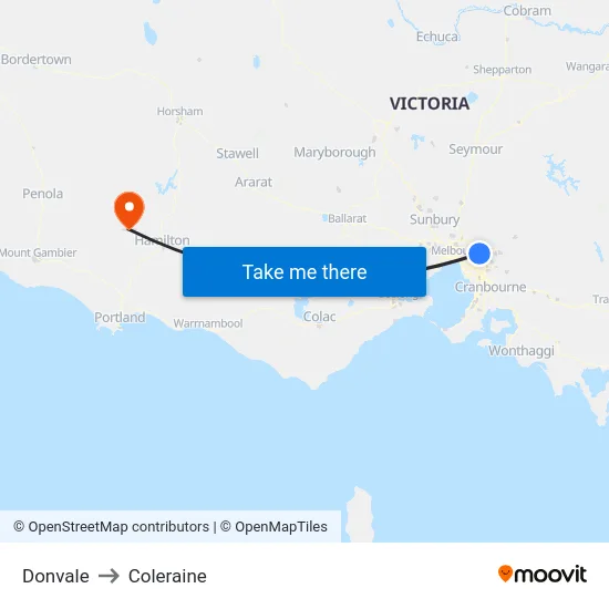 Donvale to Coleraine map