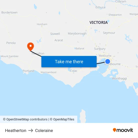 Heatherton to Coleraine map