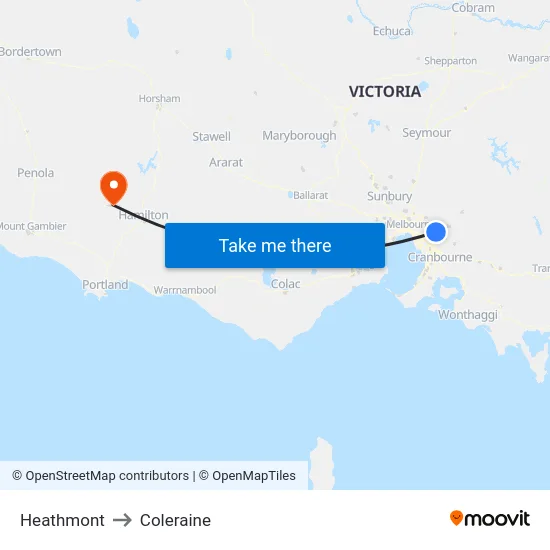 Heathmont to Coleraine map