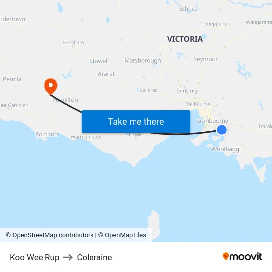 Koo Wee Rup to Coleraine map