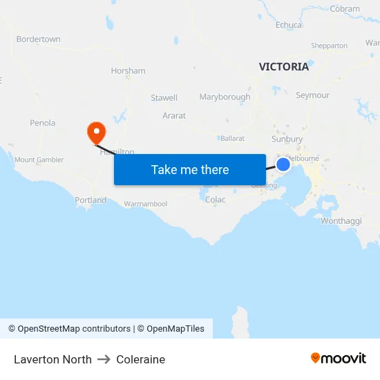 Laverton North to Coleraine map