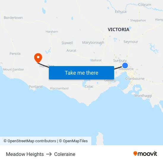 Meadow Heights to Coleraine map