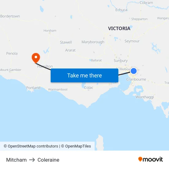 Mitcham to Coleraine map