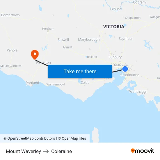 Mount Waverley to Coleraine map