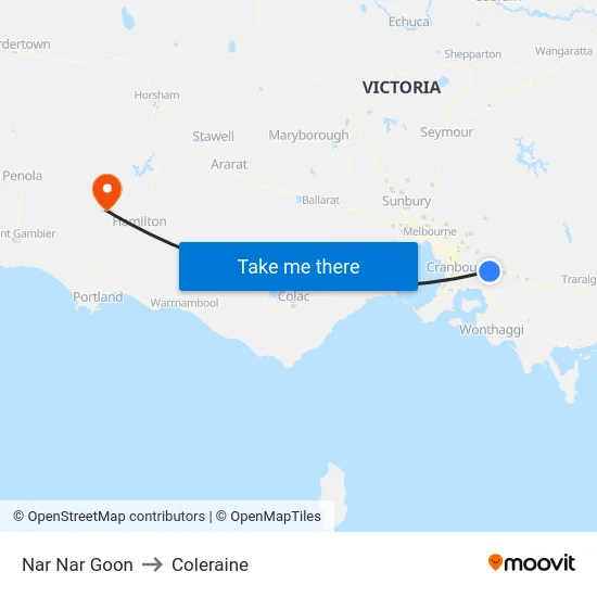 Nar Nar Goon to Coleraine map