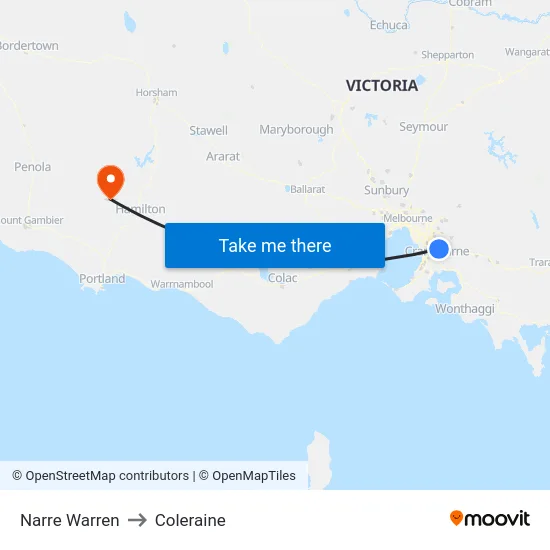 Narre Warren to Coleraine map