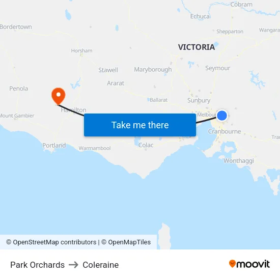 Park Orchards to Coleraine map