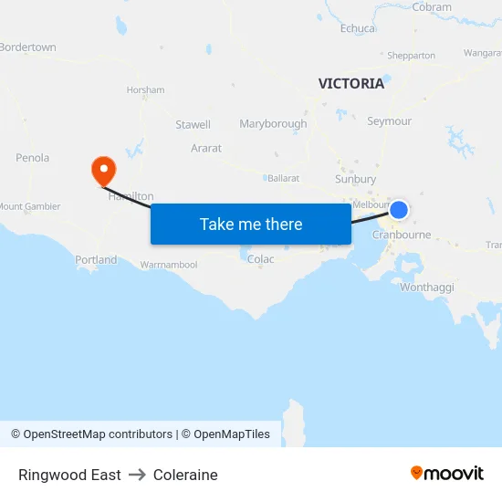Ringwood East to Coleraine map