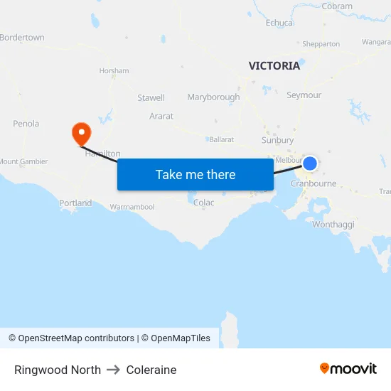 Ringwood North to Coleraine map