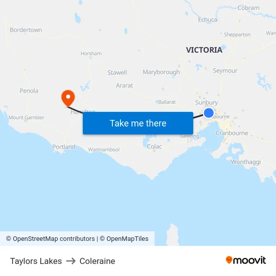 Taylors Lakes to Coleraine map