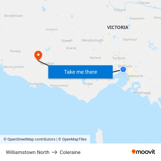 Williamstown North to Coleraine map