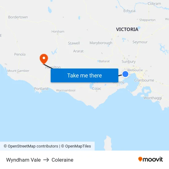 Wyndham Vale to Coleraine map