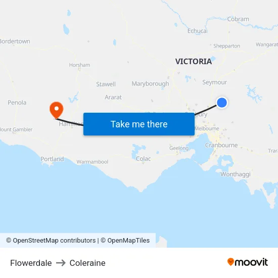 Flowerdale to Coleraine map