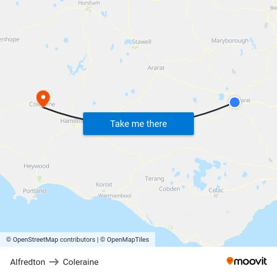 Alfredton to Coleraine map