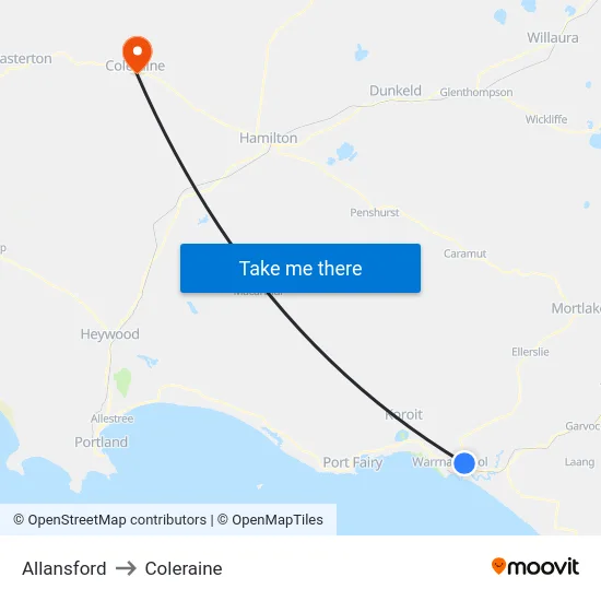 Allansford to Coleraine map