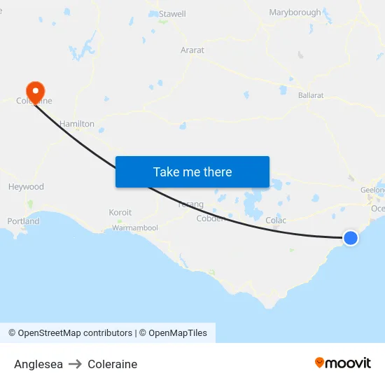 Anglesea to Coleraine map