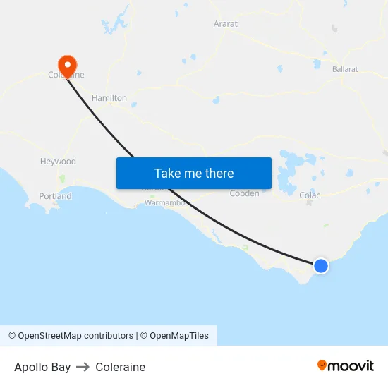 Apollo Bay to Coleraine map