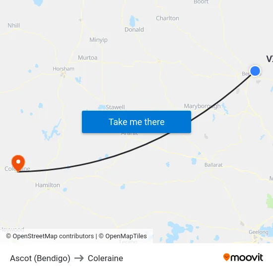 Ascot (Bendigo) to Coleraine map