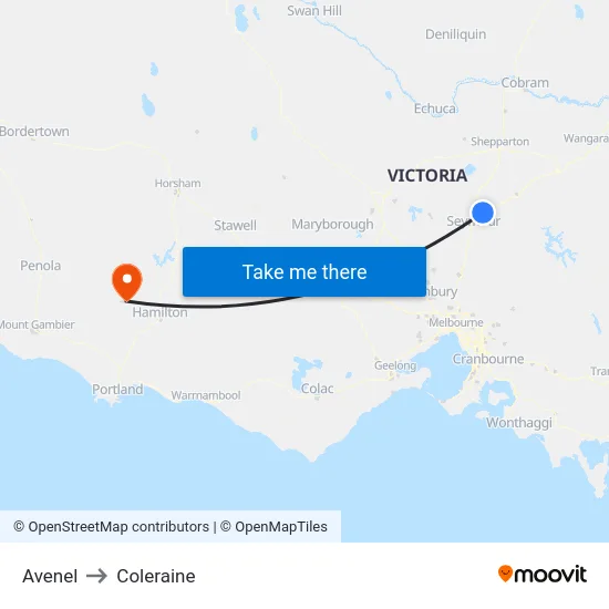 Avenel to Coleraine map