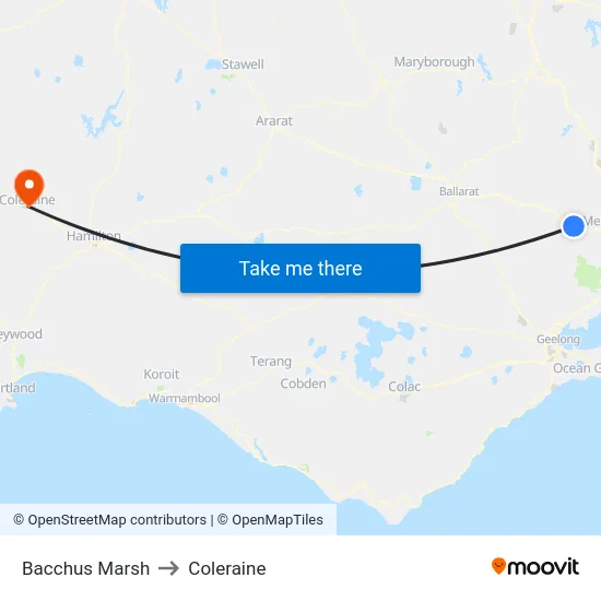 Bacchus Marsh to Coleraine map