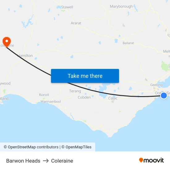 Barwon Heads to Coleraine map