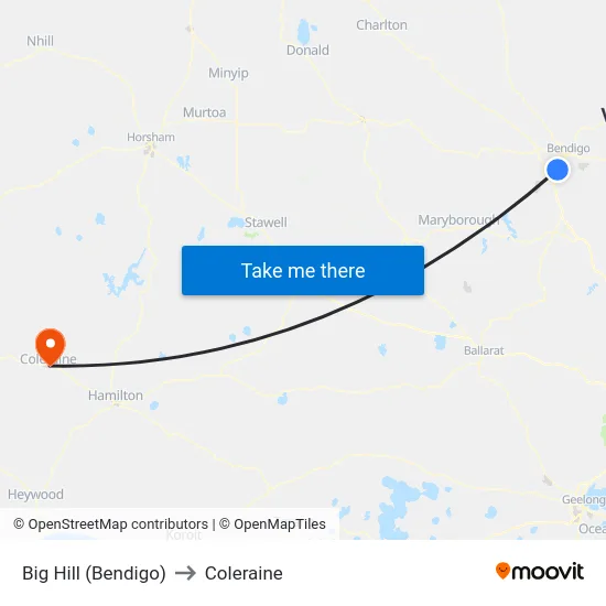 Big Hill (Bendigo) to Coleraine map