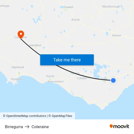 Birregurra to Coleraine map