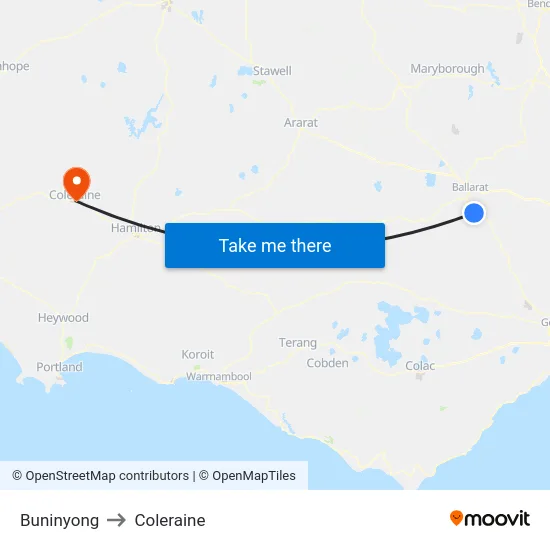 Buninyong to Coleraine map