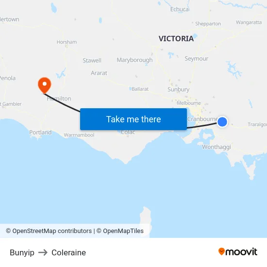 Bunyip to Coleraine map