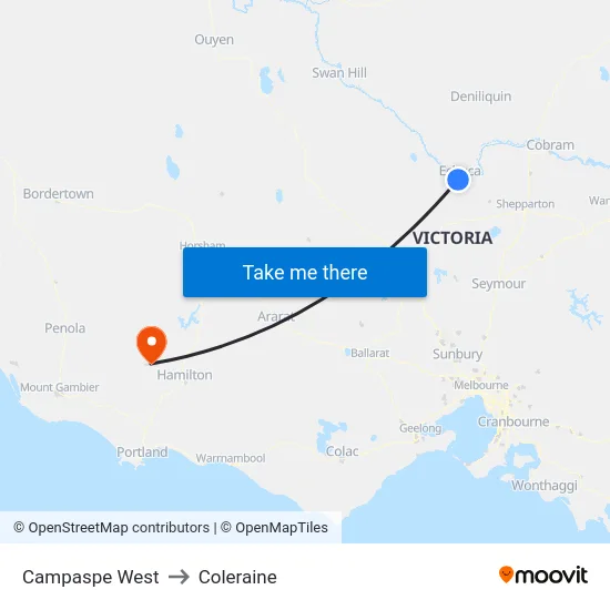 Campaspe West to Coleraine map