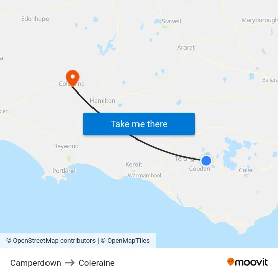 Camperdown to Coleraine map