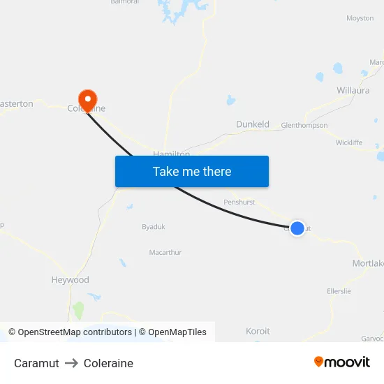Caramut to Coleraine map
