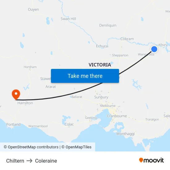 Chiltern to Coleraine map