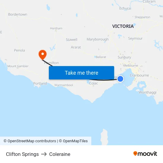 Clifton Springs to Coleraine map