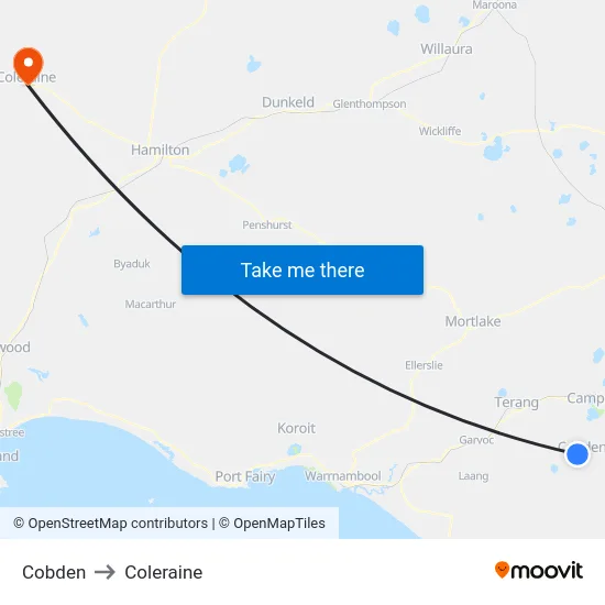 Cobden to Coleraine map